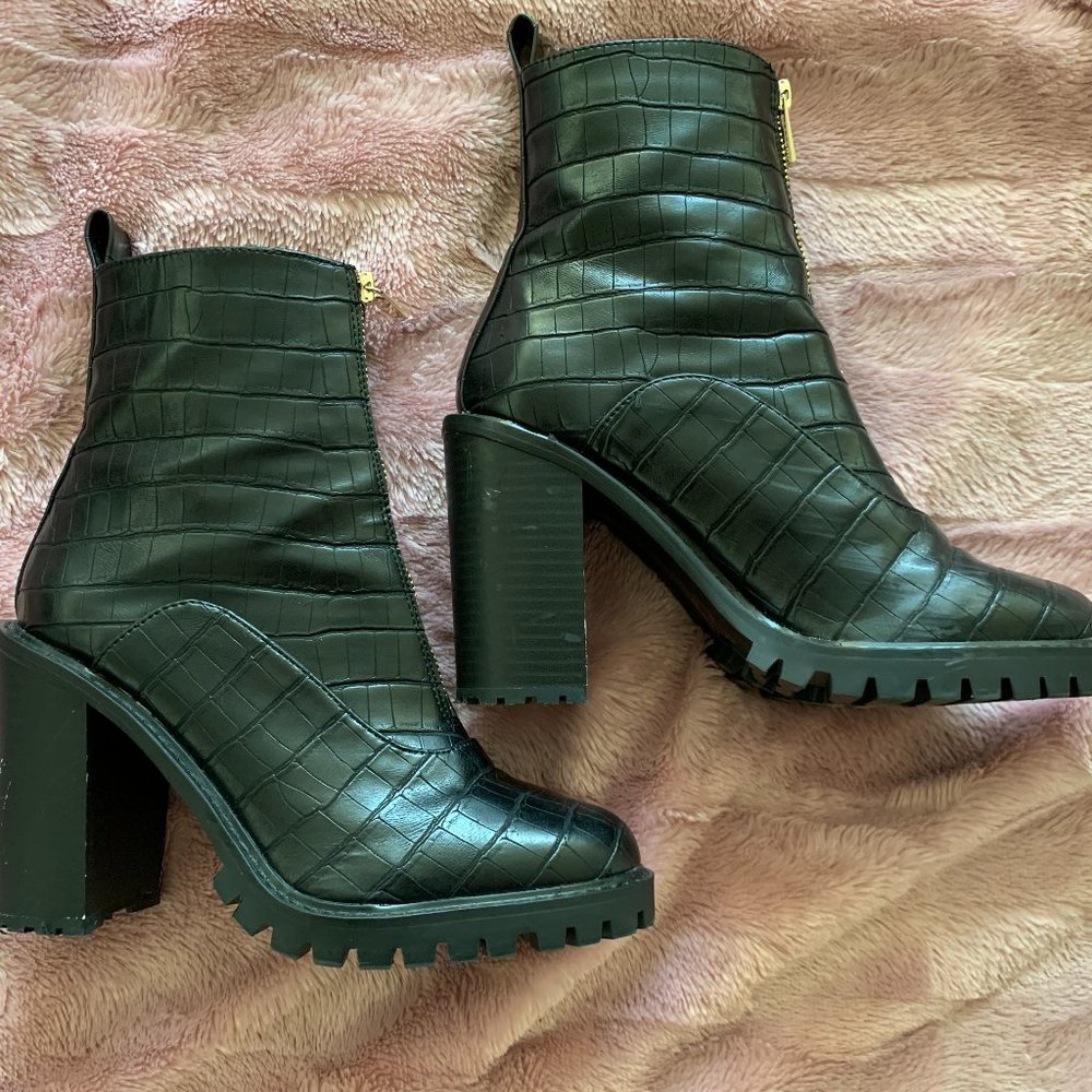 ASOS Front Zip Crocodile Chunky Block Heel Boot